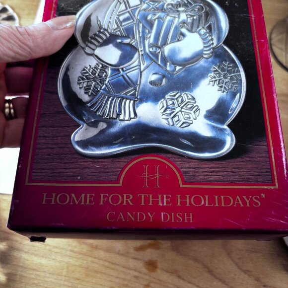 Home For The Holidays Snowman Candy Dish Silver Metal Christmas Decor Gift Box - Picture 6 of 6
